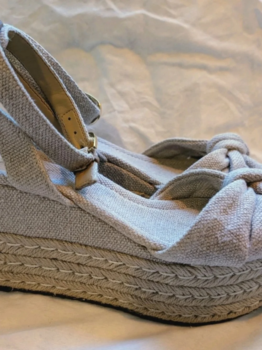 Michael Kors Maxwell Ankle Strap Sandal Espadrille Platform Women 6 Bow Beige